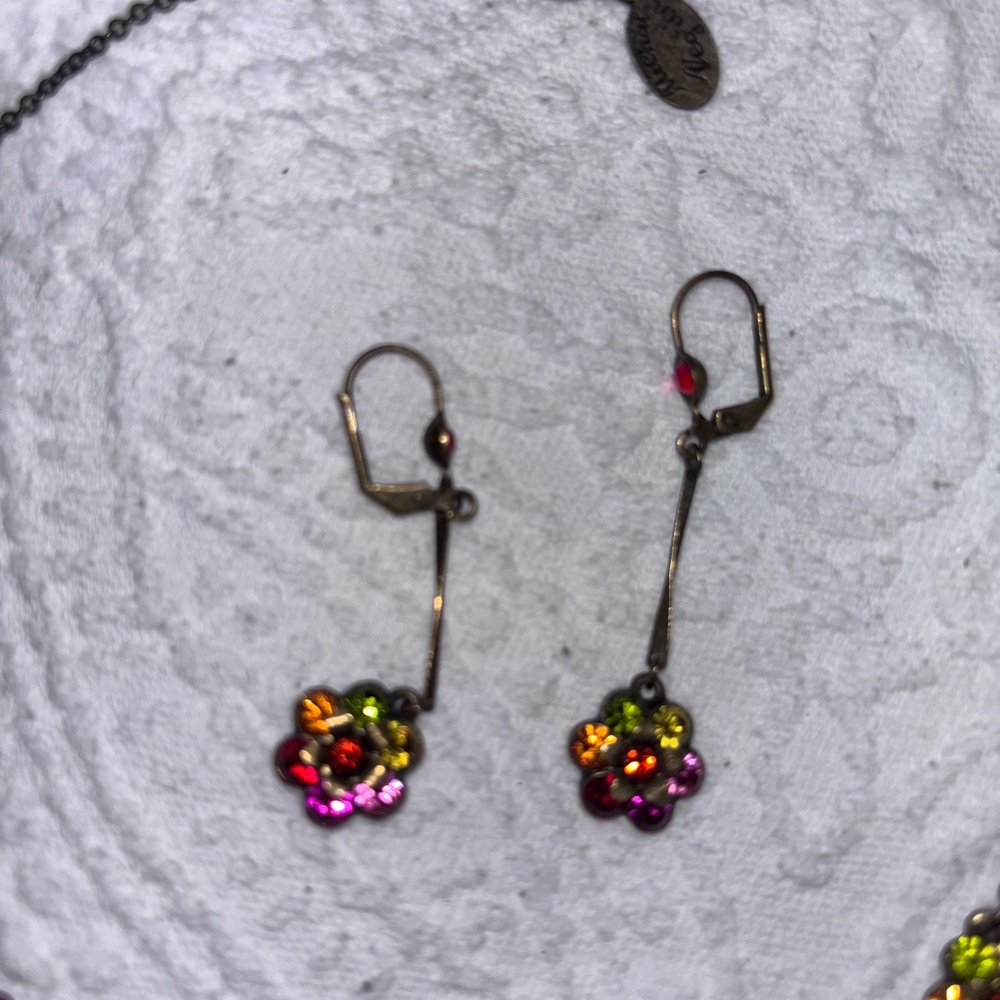 Michal Negrin Red and Pink Floral Necklace Set and earrings - Picture 2 of 6